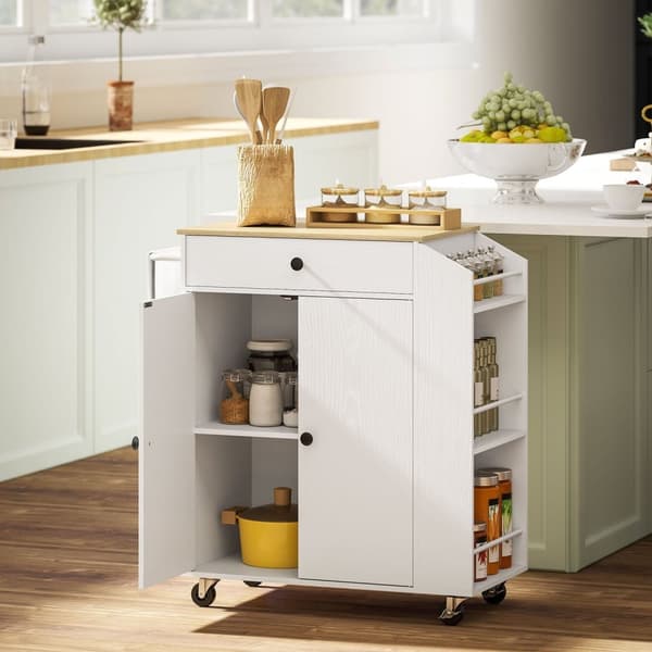 Rootz Kitchen Cart with Drawer - Mobile Storage - Versatile Trolley - Justerbara hyllor - 82 x 38 x 86,5 cm - Vit och brunt