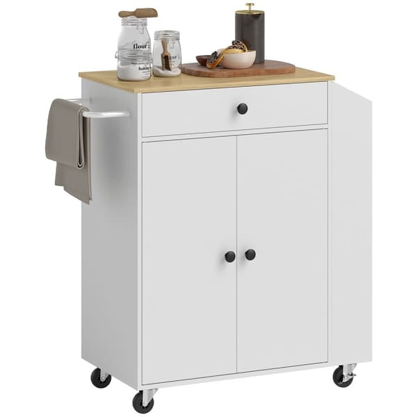 Rootz Kitchen Cart with Drawer - Mobile Storage - Versatile Trolley - Justerbara hyllor - 82 x 38 x 86,5 cm - Vit och brunt