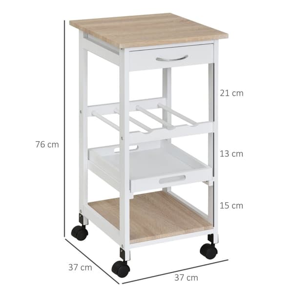 Rootz Kitchen Car Serving Cart - Trolley - Utility Cart - Space Saving - 37x37x76cm