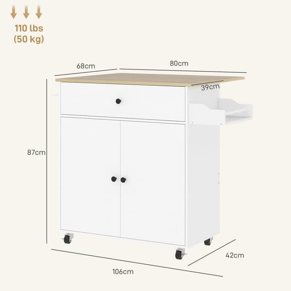 Rootz -keittiön kärry laatikolla - keittiösaari - tarjoilukärry - monipuolinen varastointi - 106 cm x 42 cm x 87cm