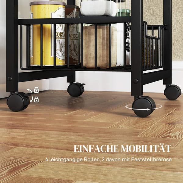 Rootz Kitchen Trolley - Servering Cart - Rollable Kitchen Car - Rymlig bänkskiva - 49,5B x 31T x 91H cm