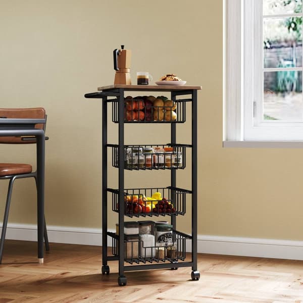 Rootz Kitchen Trolley - Servering Cart - Rollable Kitchen Car - Rymlig bänkskiva - 49,5B x 31T x 91H cm