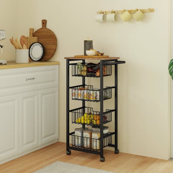 Rootz Kitchen Trolley - Servering Cart - Rollable Kitchen Car - Rymlig bänkskiva - 49,5B x 31T x 91H cm