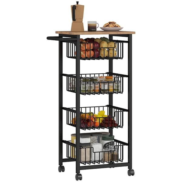 Rootz Kitchen Trolley - Servering Cart - Rollable Kitchen Car - Rymlig bänkskiva - 49,5B x 31T x 91H cm