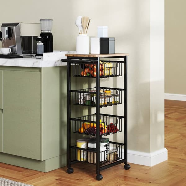 Rootz Kitchen Trolley - Servering Cart - Rollable Kitchen Car - Rymlig bänkskiva - 49,5B x 31T x 91H cm