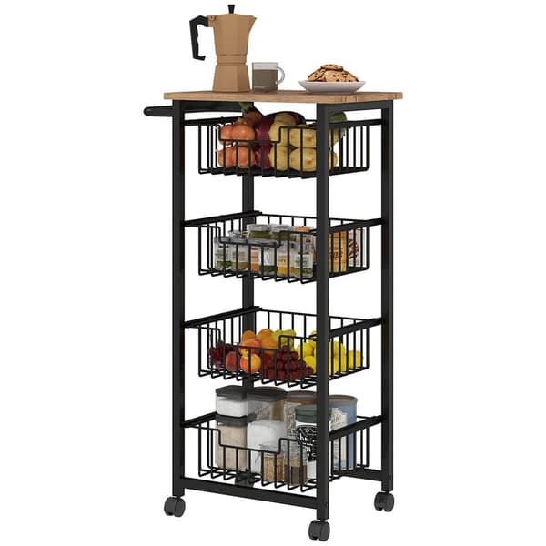 Rootz Kitchen Trolley - Servering Cart - Rollable Kitchen Car - Rymlig bänkskiva - 49,5B x 31T x 91H cm