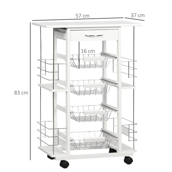 Rootz tarjoilukärry - keittiön kärry - säilytysvaunu - monivarasto - 57L x 37W x 83H cm mänty puu ja laatta
