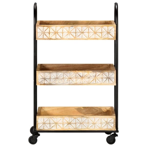 Rullvagn med 3 hyllor 46x30x76 cm massivt mangoträ