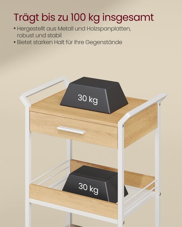 Rootz 3 Tier Kitchen Cart - Rolling Serving Trolley - Portable Bar Cart - Robust Design - 30cm x 46,2 cm x 70,5 cm