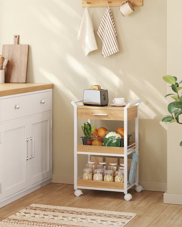 Rootz 3 Tier Kitchen Cart - Rolling Serving Trolley - Portable Bar Cart - Robust Design - 30cm x 46,2 cm x 70,5 cm
