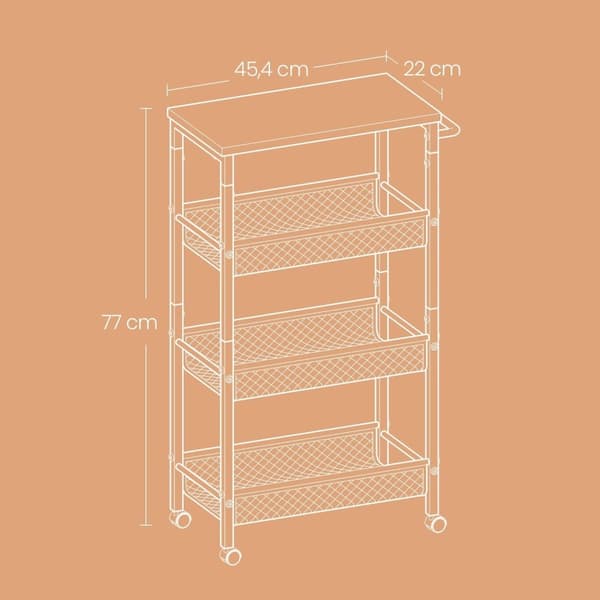 Rootz 4 Level Troting Trolley - Kitchen Cart - Mal Nisch Shelf - Vintage Brown Black - Rymdräddande design - 22 x 45,4 x 77 cm