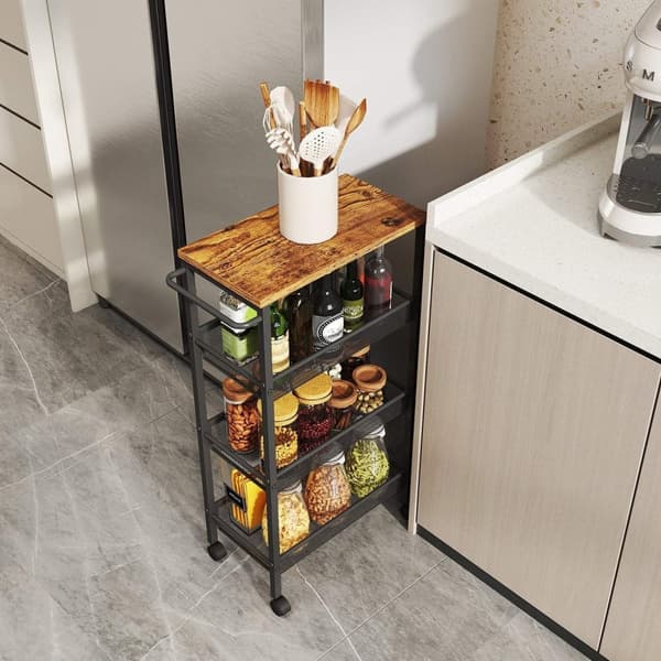 Rootz 4 Level Troting Trolley - Kitchen Cart - Mal Nisch Shelf - Vintage Brown Black - Rymdräddande design - 22 x 45,4 x 77 cm