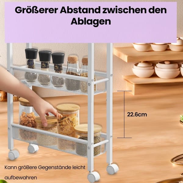 Rootz 5 Level Rolling Kitchen Cart - Smal Niche Shelf - Kitchen Trolley - Oak White - 13x45.4x99.6 cm