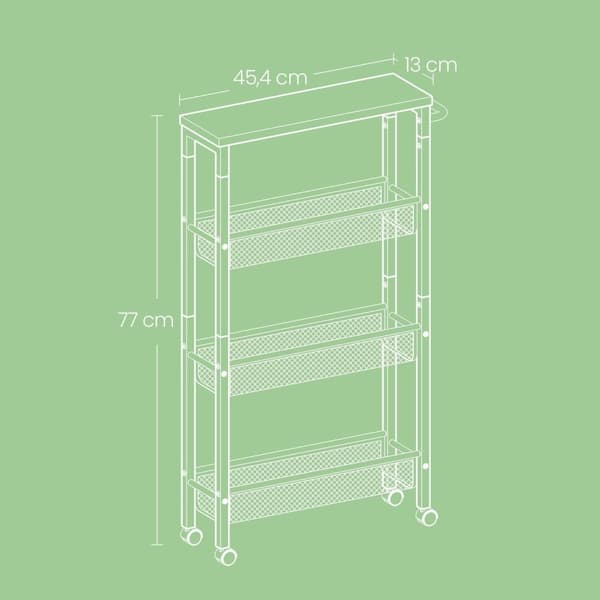 Rootz 4 -nivå rullande kökvagn - smal nischhylla - Trolley on Rollers - Compact Storage Solution - 13cm x 45,4 cm x 77 cm