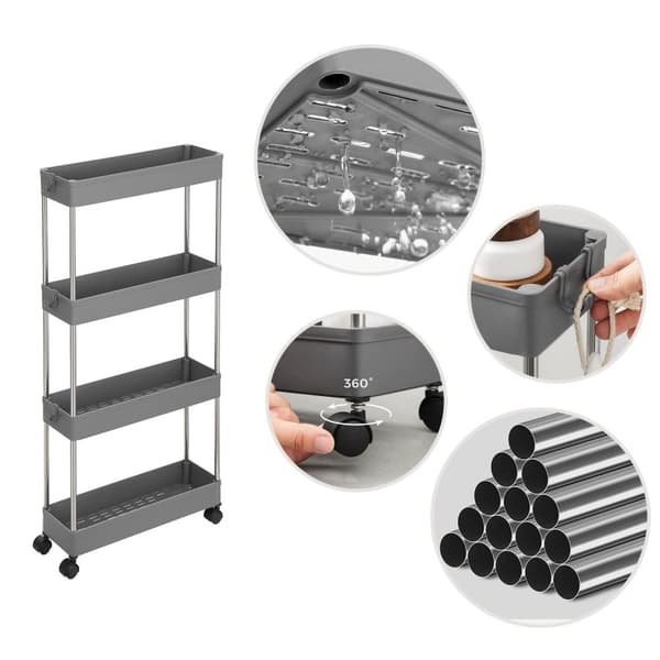 Rootz 4 -Tier Kitchen Trolley - Kitchen Cart - Lagringshylla - Kompakt & robust - 40 x 12,5 x 86 cm