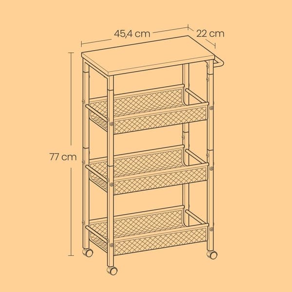 Rootz Troting Trolley - Kitchen Cart - Smal nischhylla - Rymdbesparande verktyg - 22 cm x 45,4 cm x 77 cm - ekfärgvit