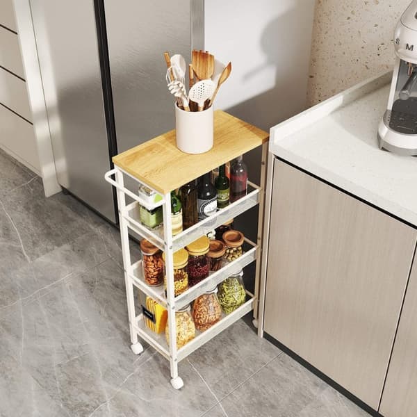 Rootz Troting Trolley - Kitchen Cart - Smal nischhylla - Rymdbesparande verktyg - 22 cm x 45,4 cm x 77 cm - ekfärgvit