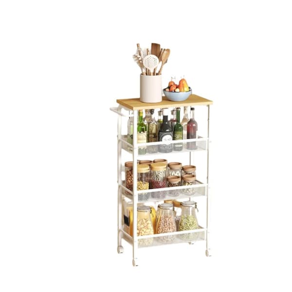 Rootz Troting Trolley - Kitchen Cart - Smal nischhylla - Rymdbesparande verktyg - 22 cm x 45,4 cm x 77 cm - ekfärgvit