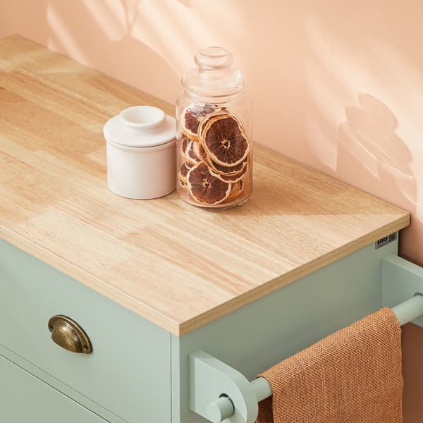 SoBuy Köksö med 3 Fack och 4 Lådor – Grön Serveringsvagn på Hjul 90x40x88cm FKW127-GR