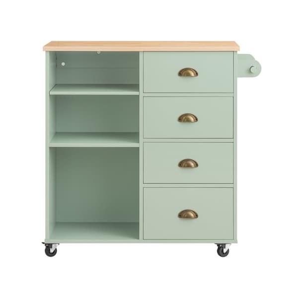 SoBuy Köksö med 3 Fack och 4 Lådor – Grön Serveringsvagn på Hjul 90x40x88cm FKW127-GR