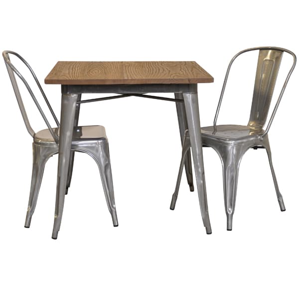 Spisestue gruppe metalplade galvaniseret France bordplade i alm og 2 galvaniserede About France stole