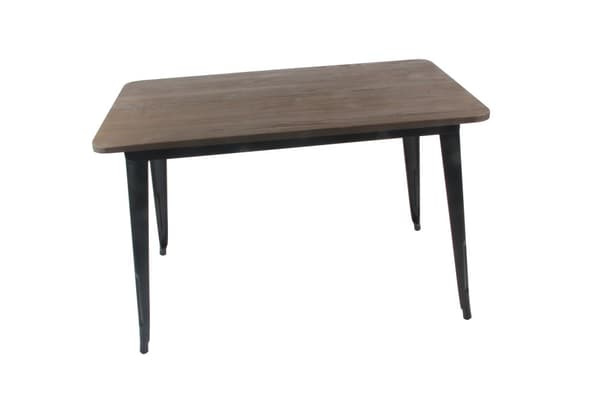 Spisestue gruppe metalplade mat sort France bord med topplade i alm og 4 galvaniserede About France stole med alm sæde