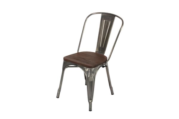 Spisestue gruppe metalplader galvaniserede France bord med topplade i alm og 4 galvaniserede About France stole med alm sæde