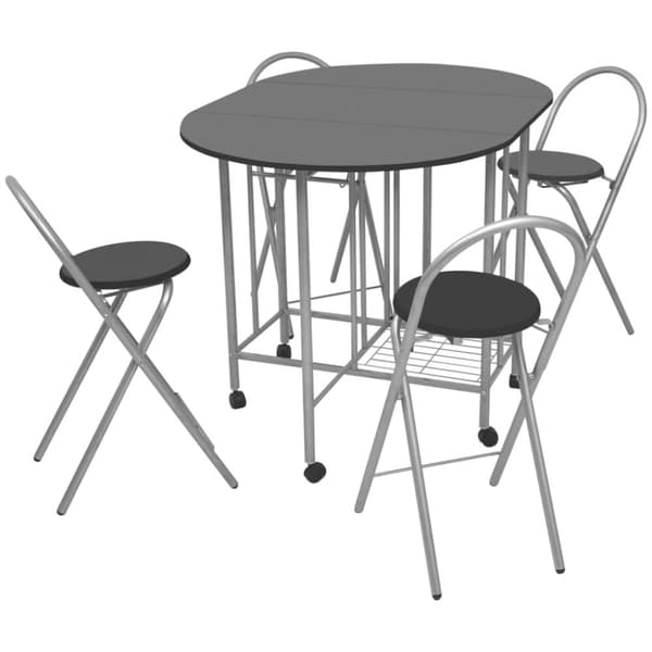 vidaXL foldbart spisebordssæt i 5 dele MDF sort
