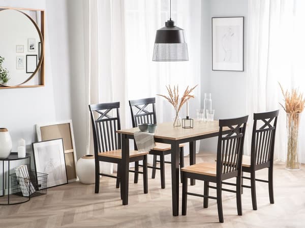 Spisebordssæt Sortbejdset Lyst Træ 120 x 75 cm 4 Personers Træstole uden Armlæn Skandinavisk stil Køkken Moderne Dekorativ Spisestue Design
