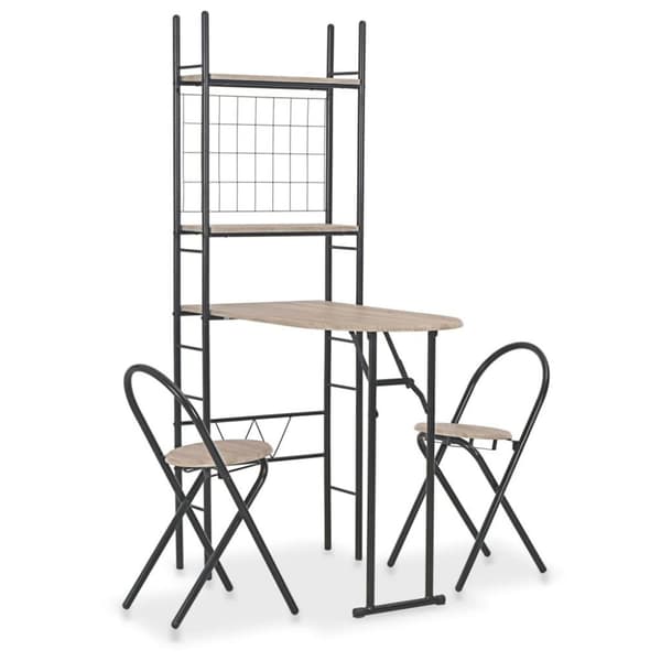 vidaXL foldbart spisebordssæt med hylde 3 dele MDF og stål