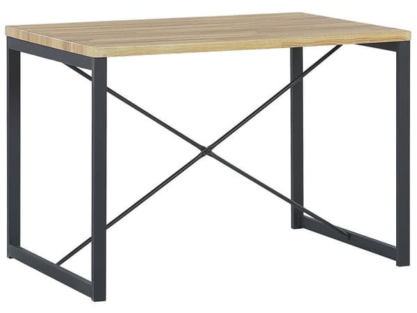 Spisestuesæt Lyst Træ Sort Stålstel 4 Personers Bord 110 x 70 cm 2 Sole Bænk