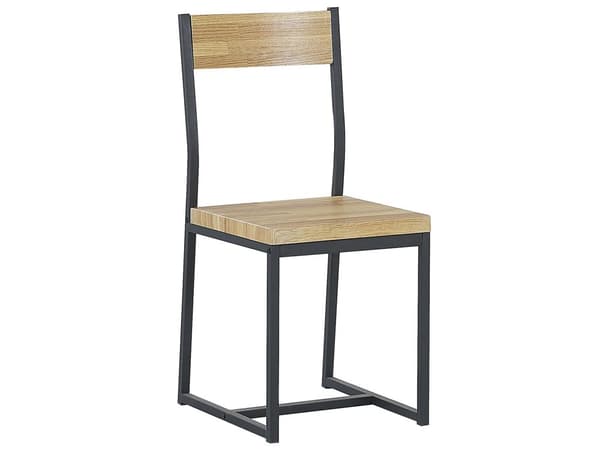 Spisestuesæt Lyst Træ Sort Stålstel 4 Personers Bord 110 x 70 cm 2 Sole Bænk