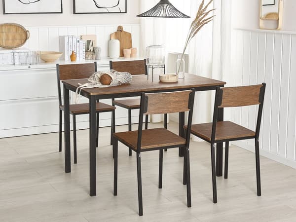 Ruokailuryhmä tumma puu/musta 4 hengelle 110 x 70 cm mustat teräs jalat moderni tyyli