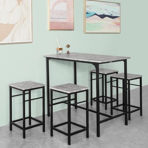 SoBuy Baaripöytä ja 4 baarijakkaraa Ruokailuryhmä 4 hengelle. betonikuvio P100*L60*K87 cm, Enimmäiskuormitus: 150 kg/Baarituolit OGT11-HG