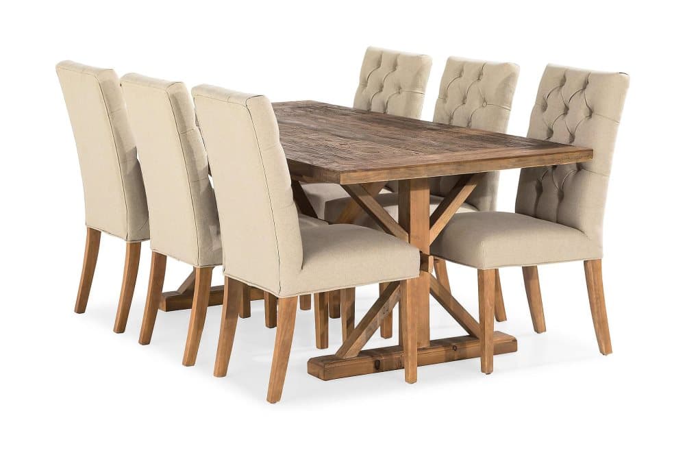 LIRE Förlängningsbart Bord 200 Natur + 6 JENCA Stol Beige