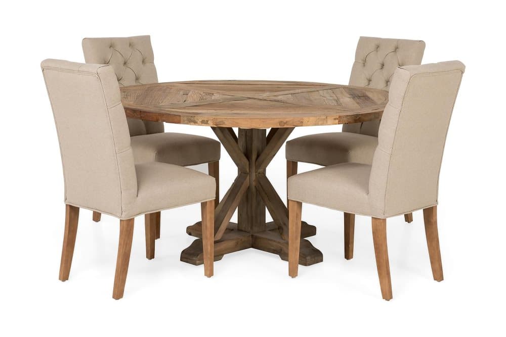 LIRE Matbord Ø150 Natur + 4 JENCA Stol Beige