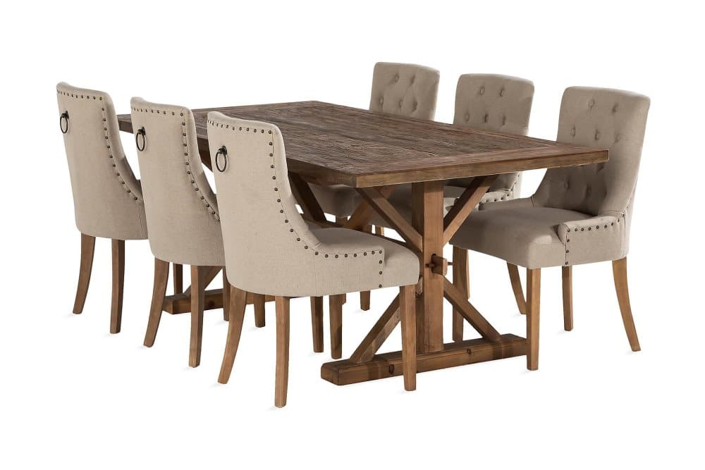 LIRE Förlängningsbart Bord 200 Natur + 6 COLFAX Stol Beige
