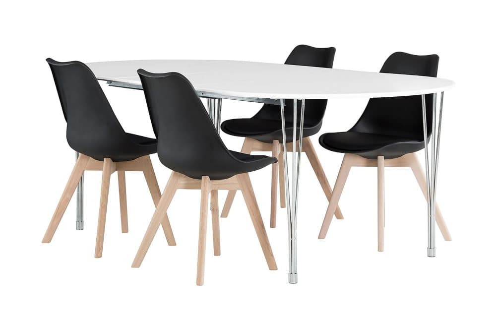 GEORGE Matbord 160 Vit + 4 SANNA Stol Svart/Ek
