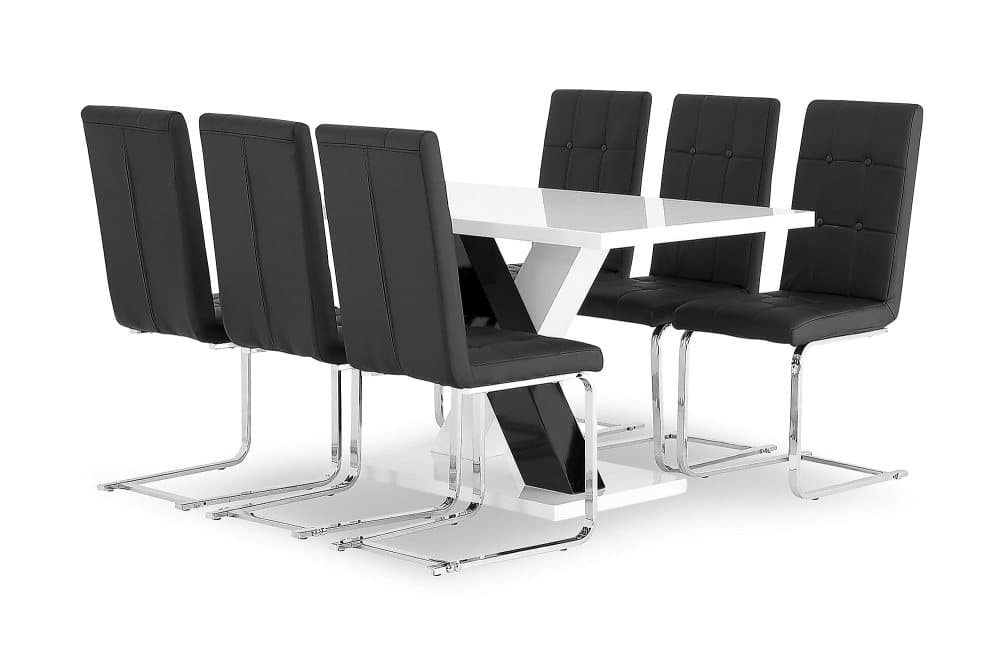 ESSUNGA Matbord 140 Vit + 6 SENTA Stol Svart Konstläder/Krom