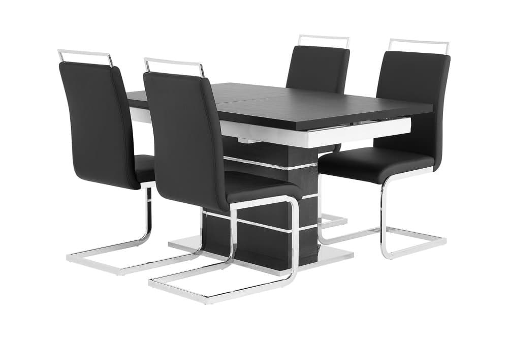 SUNNE Matbord 140 Svart/Vit + 4 GANNAN Stol Svart