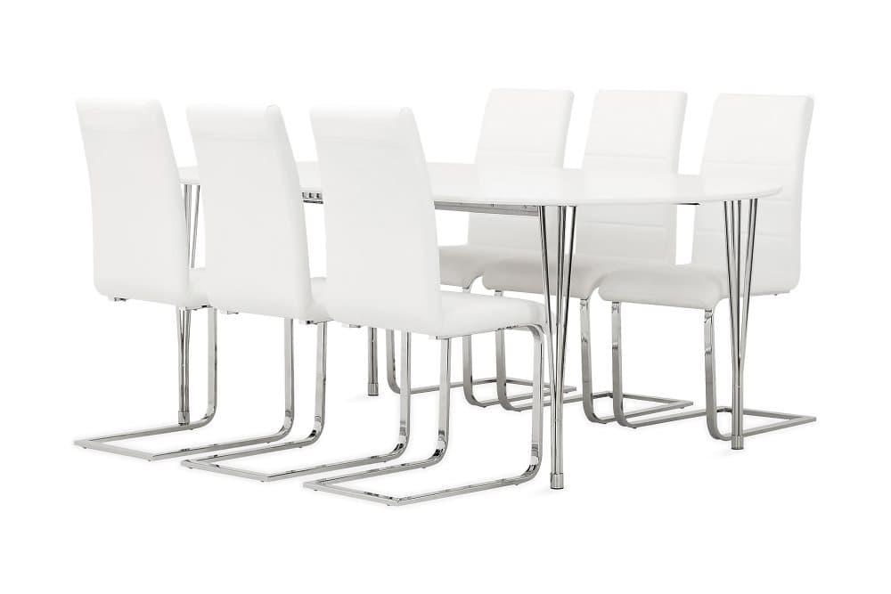GEORGE Matbord 160 Ovalt Vit + 6 SORADO Stol Vit