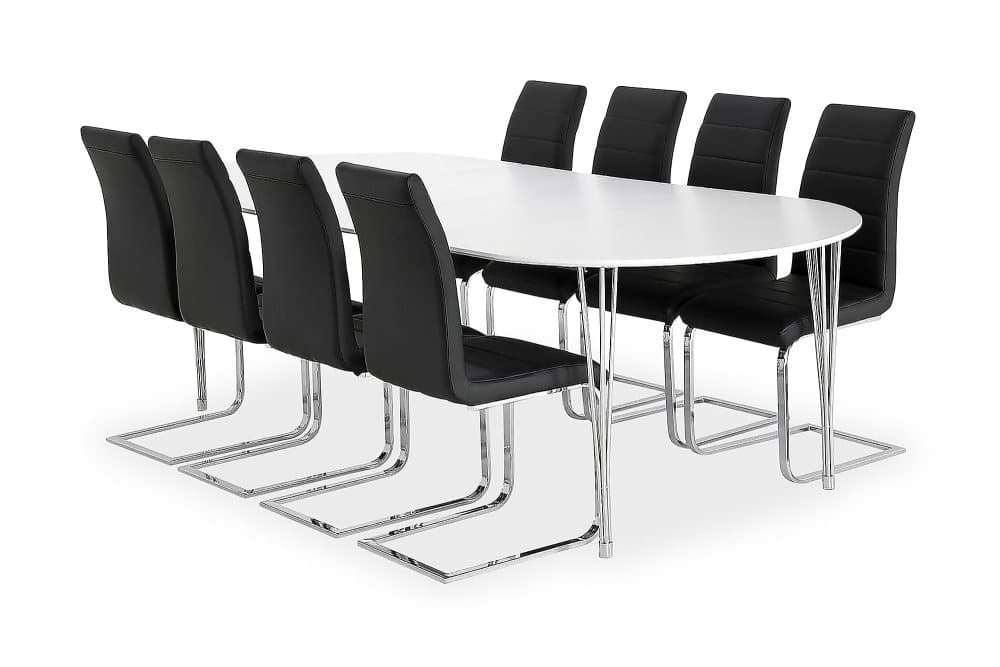 GEORGE Bord 160 Vit + 8 EMÅN Stol Svart