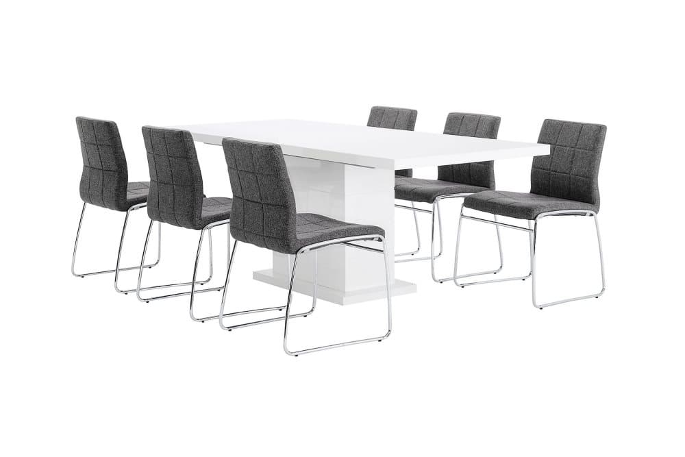 KULMBACH Matbord Vit + 6 TIRZA Stol Grå