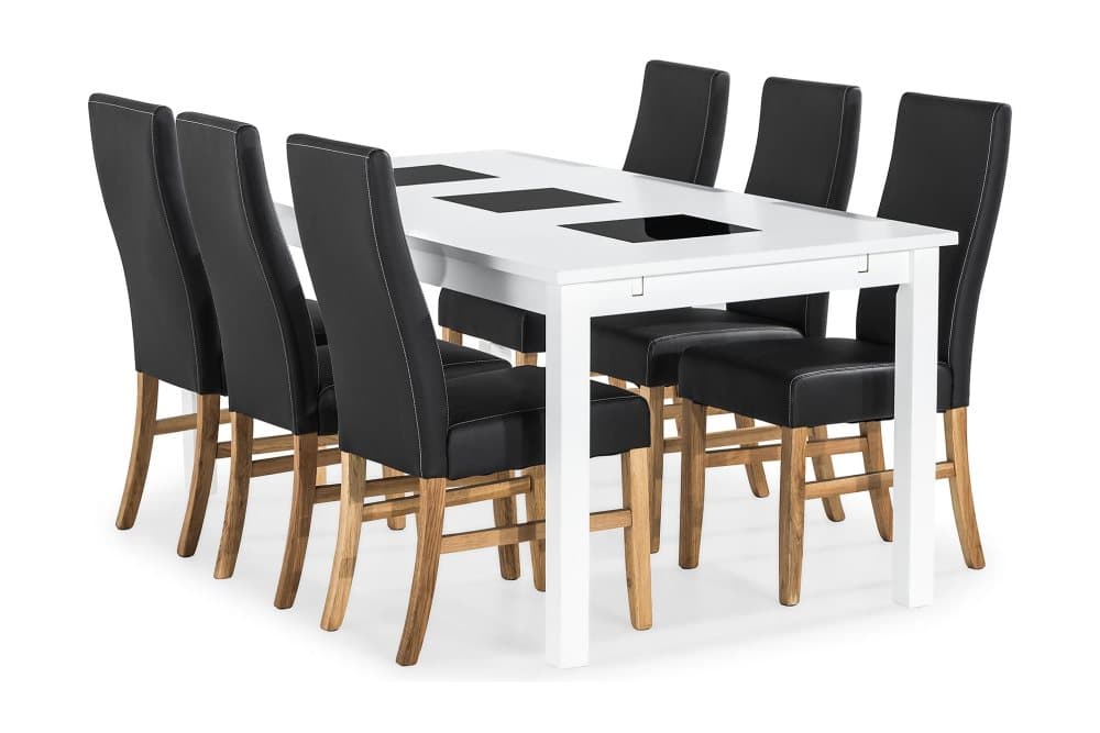 BARROW Matbord 180 Vit + 6 MATTIA Stol Svart