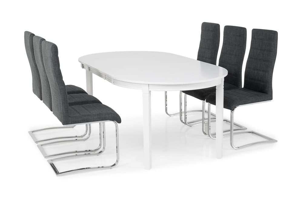 LEVIDE Bord 150/195 + 6 SALA Stol Grått tyg
