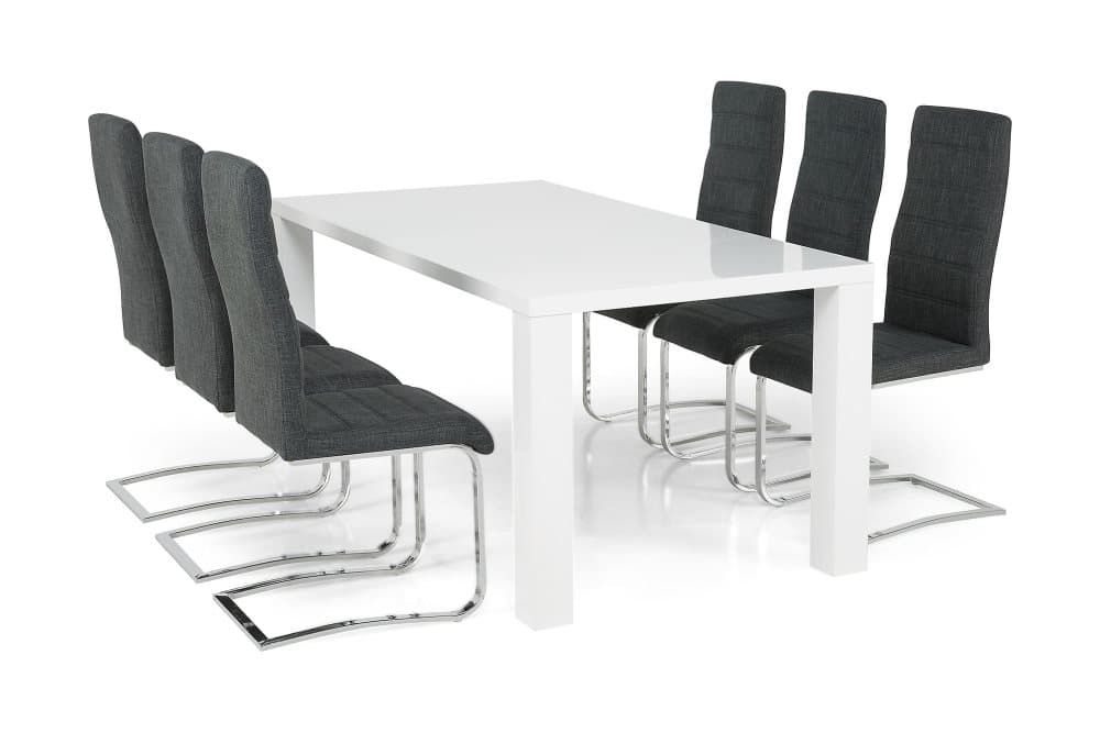 SALA Matbord 180 Vit + 6 SALA Stol Mörkgrå