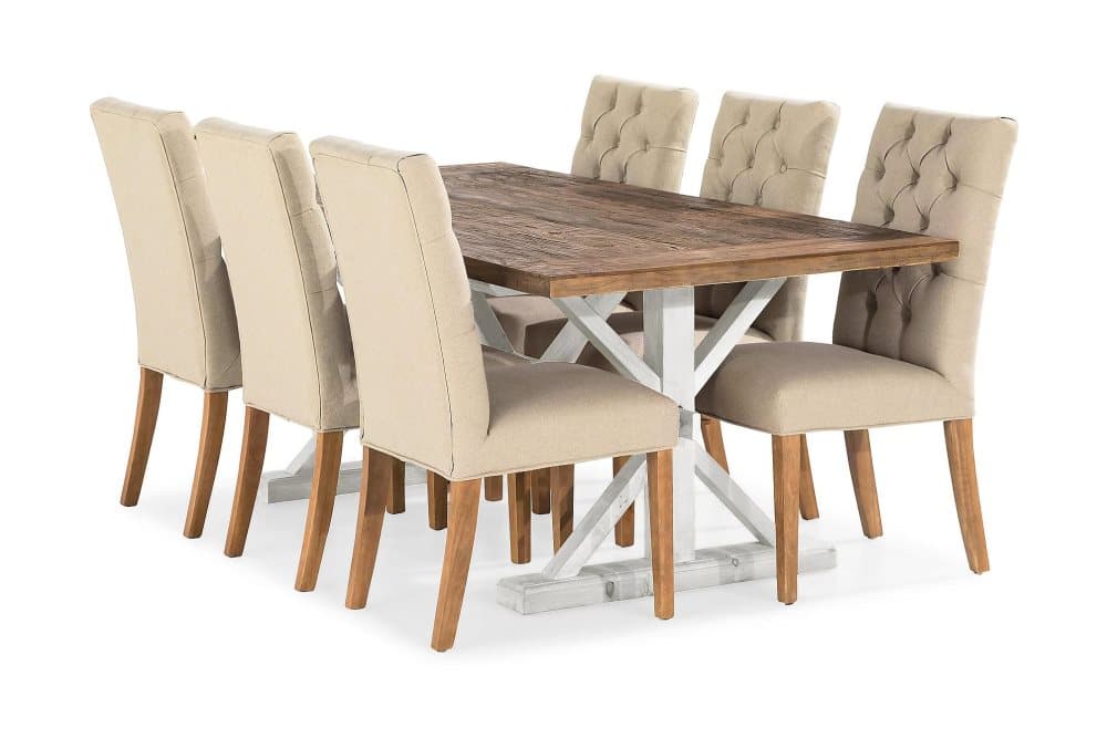 LIRE Förlängningsbart Bord 200 Natur/Vit+6 JENCA Stol Beige