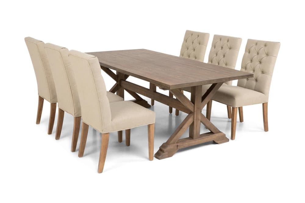 LIRE Förlängningsbart Bord 200 Natur + 6 JENCA Stol Beige