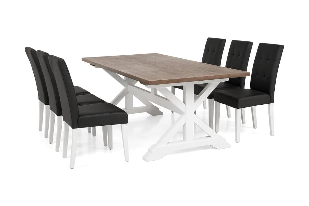 LIRE Förlängningsbart Bord 200 Natur/Vit+6 STILO Stol Svart