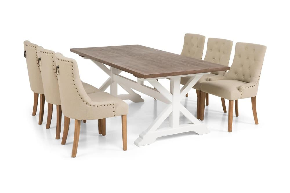 LIRE Förlängningsbart Bord 200 Natur/Vit+6 COLFAX Stol Beige